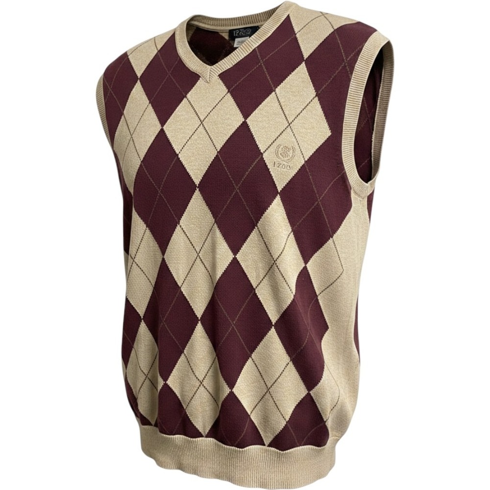 IZOD Argyle Tan V Neck Sweater Vest Men's Large
